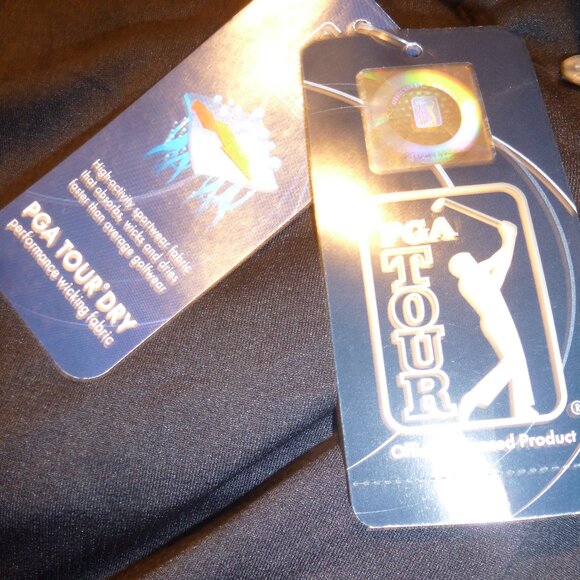 PGA Tour Men's Golf Performance 2 Button Placket Polo Shirt Black/ gray  Sz L - Picture 5 of 11